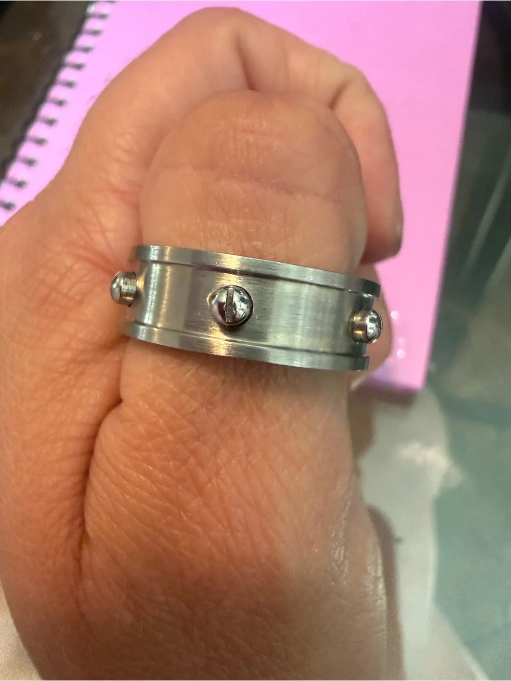 Stainless Steel Screw Accent Men's Band - Silver